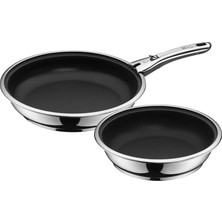 Fimer Click&serve 3 Parça Tava Seti, 24 cm ve 28 Cm, Çıkarılabilir Saplı, Indüksiyon Uyumlu, Yapışmaz Kaplamalı Cromargan® Yüksek Kaliteli Paslanmaz Çelik, Fırına Uygun