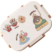 Fimer Bento 600ML Lunchbox Capybara Desenli Tek Katlı 2 Bölmeli Paslanmaz Çelik Sefer Tası Yemek Kutusu (Yemek)