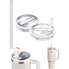 Fimer 1 Adet Flip Pipetli Kapak – Stanley Quencher ile Uyumlu 40 Oz – Sızdırmaz Kapak + 1 Pipet – Krem Renk