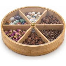 Fimer 30 cm Bambu Bölmeli Sunumluk - Kristal Kulplu Kırılmaz Şeffaf Kapaklı Çerezlik, Kahvaltılık ve Draje Tabağı