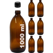 Fimer Amber Ecza Şişesi, 1000 Ml, Kahverengi Cam, Plastik Contalı Kilit Kapak, Hava ve Sıvı Sızdırmaz, 28MM Ağız Çaplı, Parfüm Demlemek Için Uygun, 6 Adet (1000, Siyah Kapak)