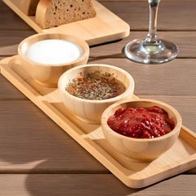 Fimer Doğal Bambu Standlı 3'lü Yuvarlak Sosluk ve Çerezlik Seti (20X6,5 Cm) - Kahvaltılık Ikramlık Takımı