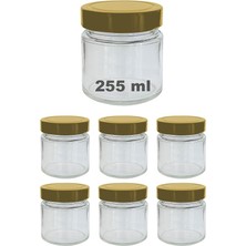 Fimer 255 ml Kavanoz Metal Derin Kapaklı 255 cc Şeffaf Reçel, Marmelat Cam Kavanoz Deep 6 Adet (Altın Kapak)