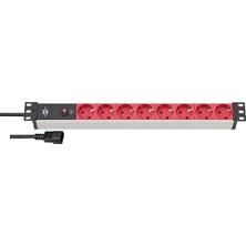 Fimer Alu-Line 19 Inç Priz/priz, 8 Bölmeli, Kontrol Dolapları Için (Çoklu Priz 19 Inç, 10A Emniyet Otomatı ve Soğuk Cihaz Fişi, 2 M Kablo) Gümüş/kırmızı