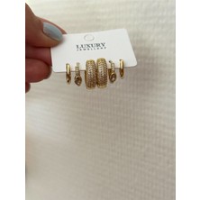 The Mat Design Gold 6'lı Çoklu Halka Küpe Seti Zirkon Taş Detaylı Küpe Kombini