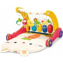 Ahes Piyanolu 2’si 1 Arada Bebek Yürüteci ve Tavşan Desenli Kırmızı Oyun Halısı, Müzikli Aktivite Oyuncağı BIB-6016