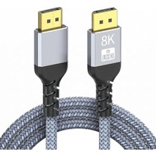 Ahes Displayport Kablosu Dp 1.4 (1.5 Metre) - 8k 60Hz / 4K 144Hz / 2k 165Hz - HDR10, 3d, Ses+Görüntü - Alüminyum Gövdeli ve Örgülü Gaming Monitör Kablosu