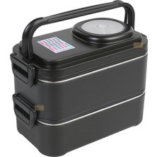 Ahes 1200ML Lunchbox 2 Katlı 4 Bölmeli Mini Kaseli Çelik Sefer Tası Yemek Kutusu (Siyah)