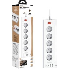 Ahes Korumalı Priz, 5'li Priz Soketi, 5x Fiş Soketi, 2x USB Girişi, 2x Type-C Girişi, Işıklı Gövde, Isıya Dayanıklı Yapı, 2 Metre Kablo Uzunluğu, Aşırı Gerilim Koruyucu Çoğaltıcı (16A/3680W) (Beyaz)