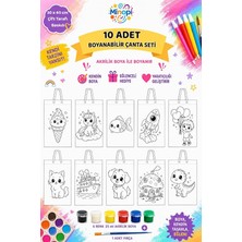 Ahes Adet Boyanabilir Bez Çanta Seti 30X40 cm – 6 Renk Akrilik Boya ve Fırça Dahil