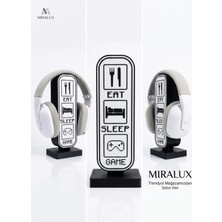 Miralux Gamer / Oyuncu Işıklı Kulaklık Standı Rgb Gamer Odası Aksesuarı Eat Sleep Game Oyuncu Headset Standı 23,5 cm
