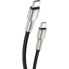 Ahes Metal Uçlu Akım Korumalı Type-C To Type -C Örgülü Şarj Kablosu 100CM Siyah (GL-SL01)