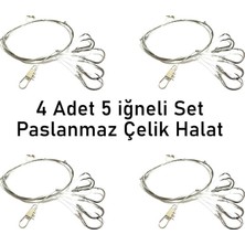 Ahes 5 Iğneli Paslanmaz Çelik Halatlı Dip Hırsız Olta Takımı 4’lü Set – 6# Karbon Çelik Iğne