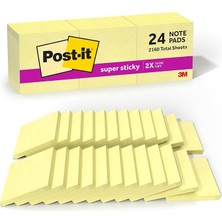 Ahes Süper Yapışkan Notlar, 3" x 3", 24 Ped, 2x Yapıştırma Gücü, Kanarya Sarı, Geri Dönüştürülebilir (654-24SSCY)