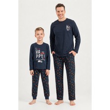 RolyPoly Be Happy Everyday Baba Oğul Lacivert Uzun Kol Pijama Takım RP3933-A-V1