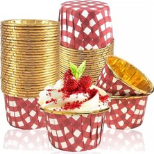 Ahes Muffin Kek Kapsülü Kare Desenli Kırmızı-Altın 25LI