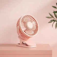 Ahes Şarjlı Fan Klipsli 360 Derece Dönebilen Vantilatör Soğutucu Klima Mandallı Pembe