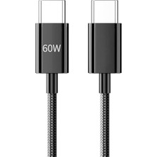 Ahes 60W Örgülü Hızlı Şarj ve Data Kablosu Siyah AZ-06AB (60W Type-C To Type-C Siyah)