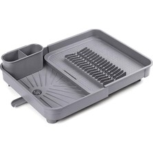 Ahes Collection Açılır Kapanır Bulaşıklık Tabaklık, Su Tahliye Oluklu ve Çatal Bıçak Kurutmalıklı-Modern Tasarım Plastik (Gri)