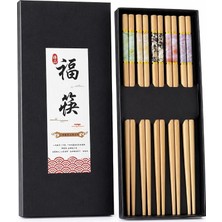 Ahes 5 Çift 24CM Bambu Desenli Yemek Çubuğu Seti Hediyelik Kutulu Japon Sushi Chopstick