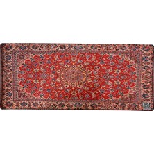 Ahes Pad, 30X70 Cm, Mavi Halı Desen Baskılı, Kaymaz Taban, Bilek Destekli, Dikişsiz Kenar, Ergonomik, Ofis ve Oyuncular Için (Kırmızı Çiçekli)