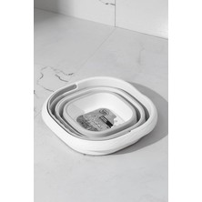 Ahes 1175 Damla Katlanabilir Silikon Su Kovası 28X30CM Banyo Balkon Temizlik Kovası 10 Lt - Gri Beyaz