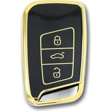 Ahes Keys Skoda Superb Akıllı Anahtar Koruma Kılıfı, Siyah ve Altın Renk, Premium Kalite