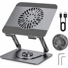 Ahes Premium Alüminyum Laptop Standı, Çıkarılabilir Manyetik Harici Fanlı, 360° Döner Ayarlanabilir Ergonomik Notebook ve MacBook Standı, Aktif Soğutmalı Laptop Yükseltici, 10-17 Inç Gri
