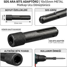 Ahes Ara Bits Adaptörü, Metal, 10X55 Mm, Matkap Ucu Dönüştürücü