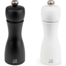Ahes - Karabiber Değirmeni + Tuz Değirmeni Tahiti 15 cm Duo + Karabiber + Kristal Tuz - Klasik Öğütme Derecesi Ayarı - Pefc Sertifikalı Ahşaptan - Fransız Know-How - Siyah ve Mat Beyaz