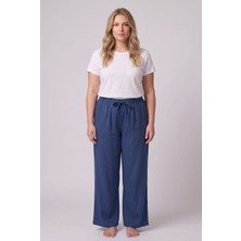 Morro Kadın Büyük Beden Beli Lastikli Bağcıklı Bol Paça Rahat Kesim Pijama Altı