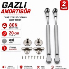 Ahes Adet) Dolap Kapak Amortisörü 80N Gri 20 cm Gazlı Piston Kapak Hidroliği Mutfak Dolabı Pistonu