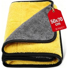 Ahes - Ultra Kalın Mikrofiber Oto Araba Yıkama Kurulama Havlusu 70X50 Cm, Büyük Boy Çift Katlı Araç Kurutma Bezi