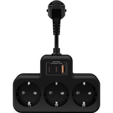 Ahes Voltaj Korumalı Priz, Duvar Tipi Kısa Kablolu Priz Çoğaltıcı, 3x Soket, 2x Type-C, 1x Usb, 16A, 3680W, 1050 Joule, Çocuk Korumalı, Isıya Dayanıklı Yapı (Siyah)