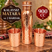 Layla Copper Kalaysız Bakır Matara 2 Bardak Set Bakır Suluk Bakır Matara Seti