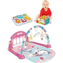 Ahes Piyanolu Unicorn Bebek Oyun Halısı Aynalı Müzikli Işıklı 3D Hayvanlar Bultak Kare Eğitici Set