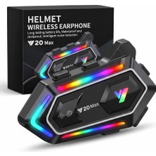 Ahes Max Motosiklet Kask Intercom Seti, Ipx6 Su Geçirmez Kask Içi Bluetooth Kulaklık, Akıllı Gürültü Azaltıcı Çift Çekirdek Işlemci, Rgb Işıklı & Sert Mikrofonlu, Siyah