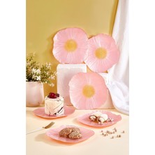 Lora Bianca Alba 21 cm Pembe Çiçek Desen Pasta Servis Sunum Tabağı Seti
