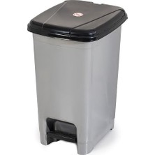 Ahes 0122 Pedallı Metalize Banyo Mutfak Çöp Kovası Siyah Kapaklı Slim Pedallı Çöp Kovası 40 Litre