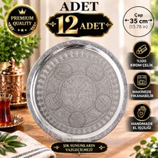 Dmt Copper Home 12 Adet 35 cm Nakışlı Krom Çelik Tepsi Seti | 430 Kalite Özel Motifli Servis Tepsisi | Makinede Yıkanabilir