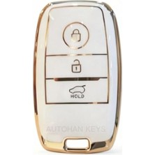 Ahes Keys Kia Nano Anahtar Kılıfı, Beyaz Gold, 3 Buton, Rio Ceed Soul Sportage Sorento Picanto Uyumlu, Sustasız