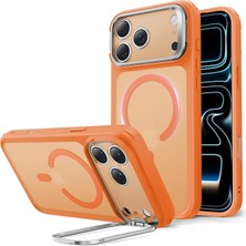 Ahes iPhone 17 Pro Max Kılıf Esnek Manyetik Stand, Turuncu Buzlu