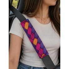 Ahes Baskılı Emniyet Kemeri Pedi, 26 Cm, Yumuşak Süngerli, Mor ve Pembe Örgü Desenli, Universal, 2 Adet
