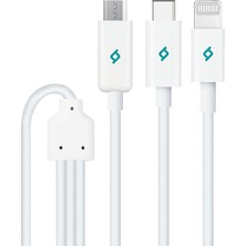 Ahes Trio Şarj Kablosu Type-C-Lightning-Micro USB - Beyaz (2DK7521)