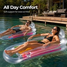Ahes Dayamalı Deniz Yatağı, Bardak Koyma Hazneli Şeffaf Ergonomik Şişme Havuz Yatağı, 160 cm Geniş Konforlu Tasarım, Uv Dayanıklı 3 Katmanlı Pvc Deniz Havuz ve Göl Için Şeffaf Deniz Yatağı