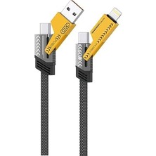 Ahes 60W Hızlı Şarj Kablosu 4ü1 Arada, NB283, 1 Metre, 2 Type-C, Usb-A, Lightning, Örgü Dayanıklı Kablo, Siyah