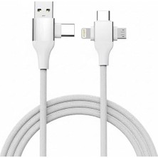 Ahes USB Type-C 5'i 1 Arada Çoklu Hızlı Şarj Kablosu Lightning Micro USB 1m Beyaz
