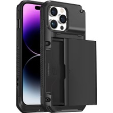 Ahes Labs iPhone 14 Pro Max Slide Armor Case Sürgülü Kart Hazneli Koruyucu Kılıf (Siyah)