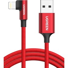 Ahes Örgülü 90° Lightning iPhone Oyuncu Şarj Kablosu, Kırmızı, 1 Metre