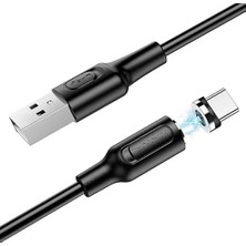 Ahes Manyetik Uçlu iPhone 15 Serisi Uyumlu 1 Metre Şarj Kablo Mıknatıs Uçlu Siyah Renk Samsung Uyumlu Şarj Kablo BX41 USB C (Type-C)